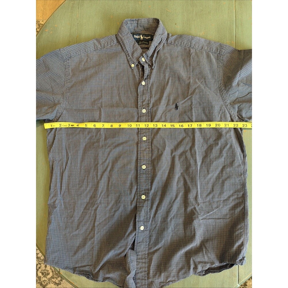 Vintage Ralph Lauren Blake Shirt M Blue Plaid Short Sleeve 100% Cotton 90s - Picture 4 of 6